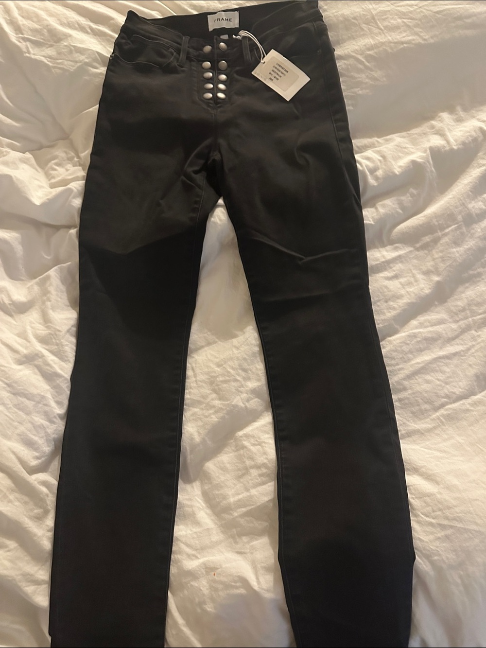 Frame Denim Black High-Rise Button-Fly Skinny Jeans